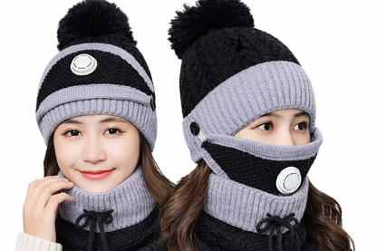 Unisex Winter Knit Beanie Cap Hat Neck Warmer Scarf